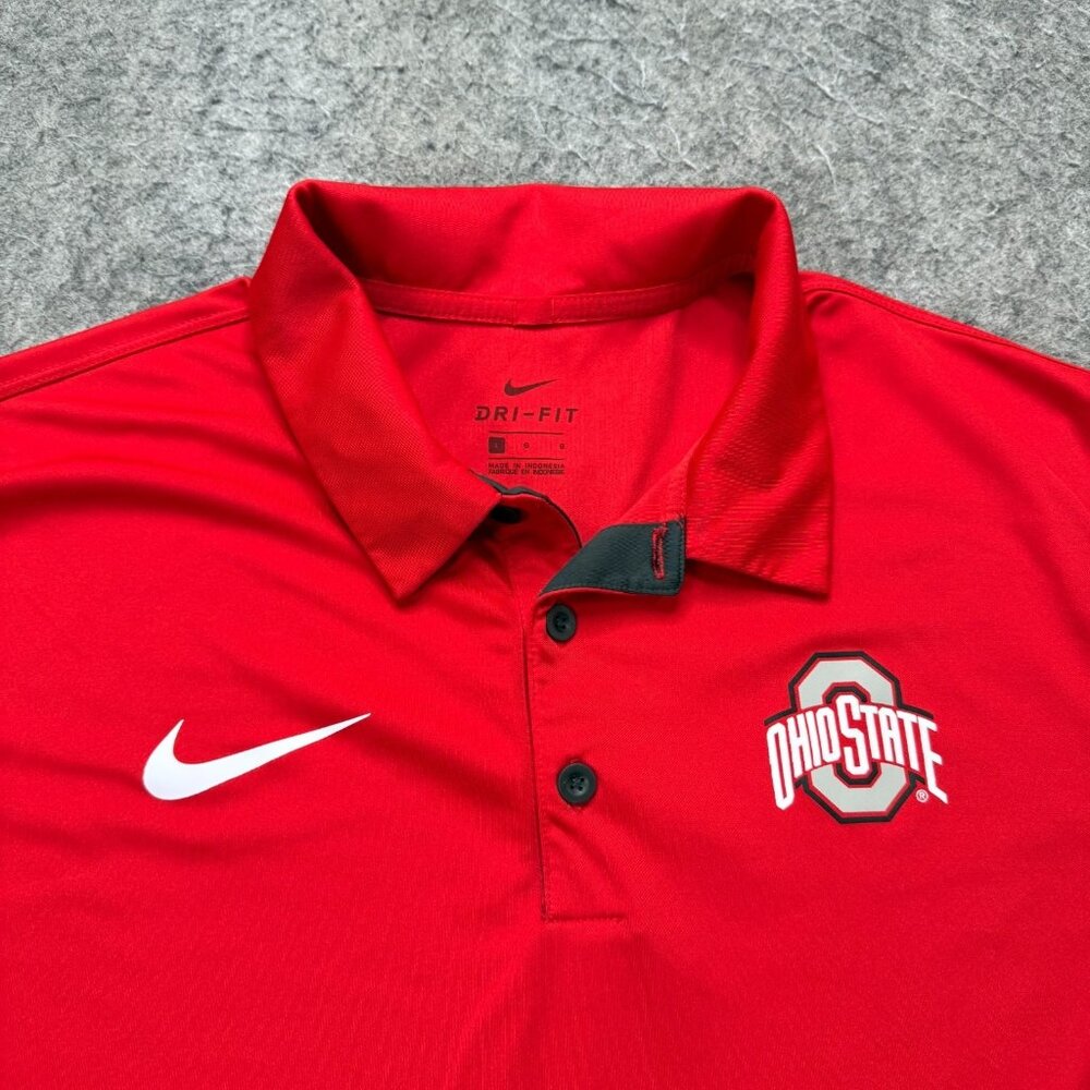 Ohio State Buckeyes Nike Performance Polo Shirt Men L Red Black Short Sleeve